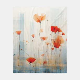 Abstract Poppy Flowers in Modern Geometric Style 1 Fleece Blanket