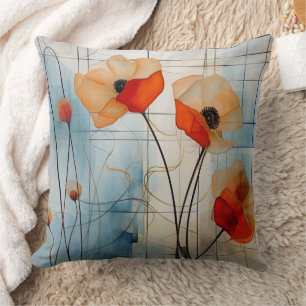 Abstract Poppy Flowers in Modern Geometric Style 2 Cushion