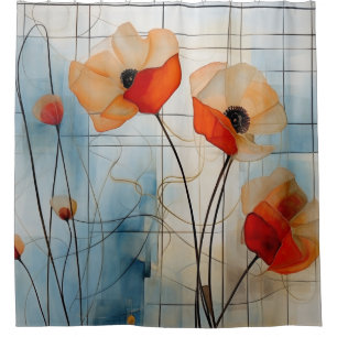 Abstract Poppy Flowers in Modern Geometric Style 2 Shower Curtain
