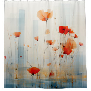 Abstract Poppy Flowers in Modern Geometric Style Shower Curtain