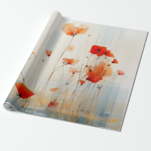 Abstract Poppy Flowers in Modern Geometric Style Wrapping Paper