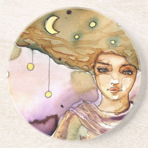 Abstract portrait and pretty woman coaster