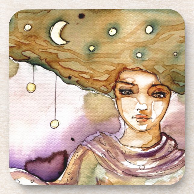 Abstract portrait and pretty woman coaster (Front)