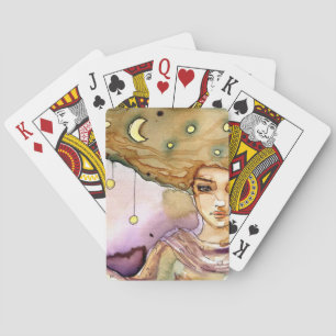 Abstract portrait and pretty woman playing cards