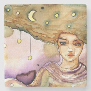 Abstract portrait and pretty woman stone coaster