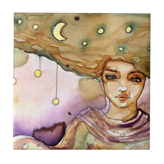 Abstract portrait and pretty woman tile (Front)