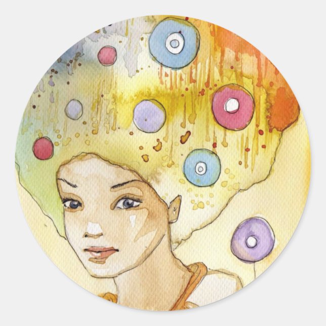 Abstract portrait classic round sticker (Front)