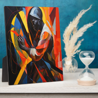 Abstract Portrait in Vibrant Colours Modern Art Plaque