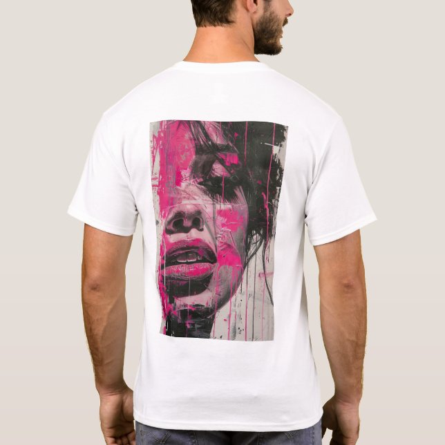 Abstract Portrait of a Woman - Black, White, Pink T-Shirt (Back)