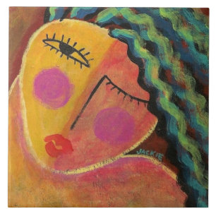 Abstract Portrait of a Woman with Wild Hair Tile