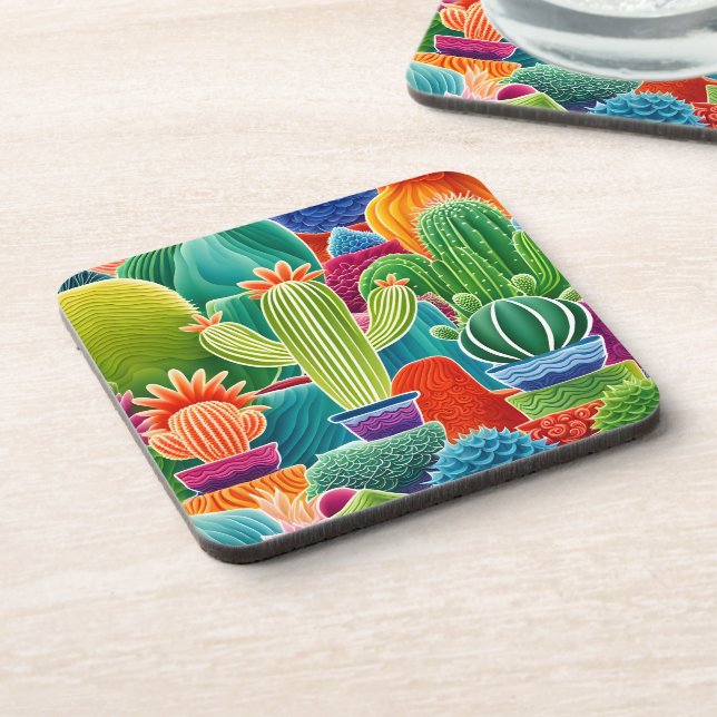 Abstract Potted Cacti Coaster (Left Side)