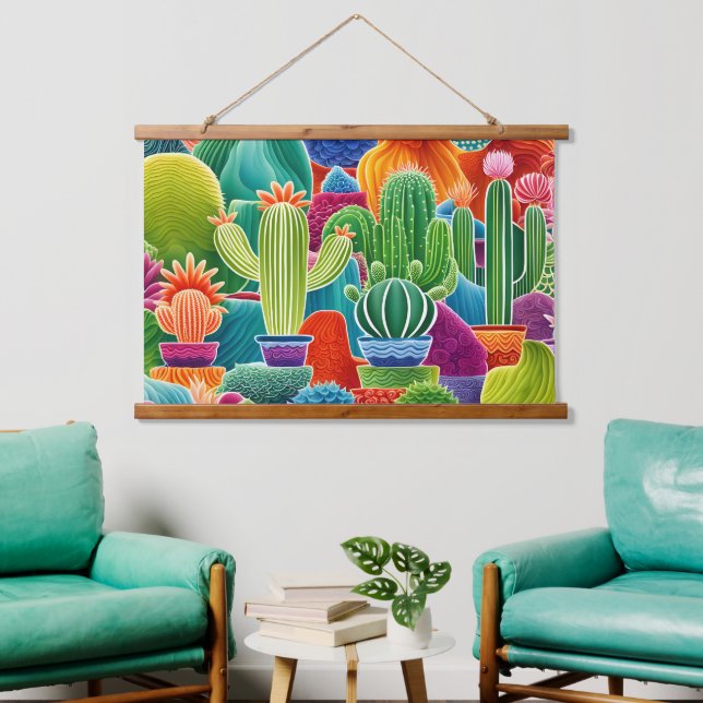 Abstract Potted Cacti Hanging Tapestry (Living Room)