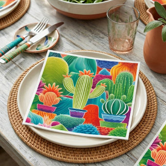Abstract Potted Cacti Napkin