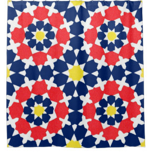 abstract print with stars and x-es shower curtain