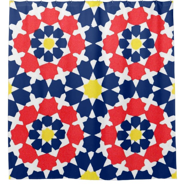 abstract print with stars and x-es shower curtain (Front)