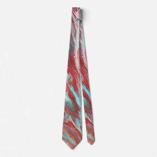 Abstract Psychedelic Aqua Red Waves Ties