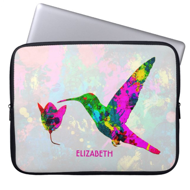 Abstract Psychedelic Colourful Hummingbird Laptop Sleeve (Front)