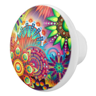 Abstract Psychedelic Colours Dresser Ceramic Knob