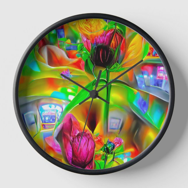 Abstract Psychedelic Flowers  Clock (Front)