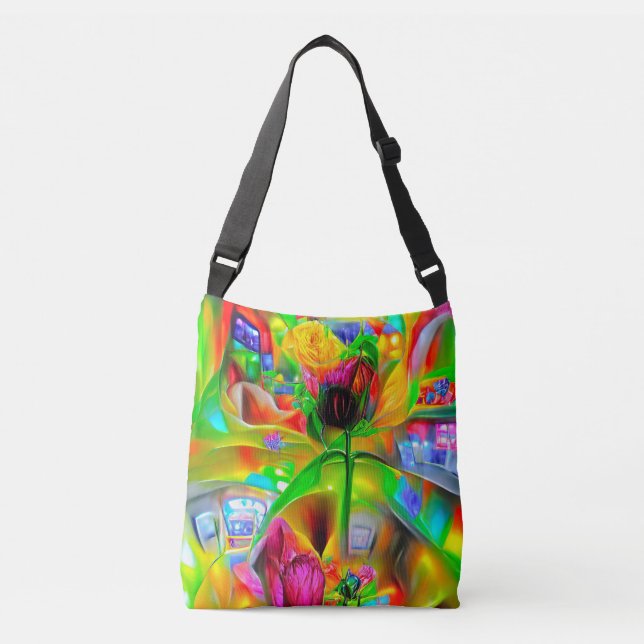 Abstract Psychedelic Flowers  Crossbody Bag (Front)