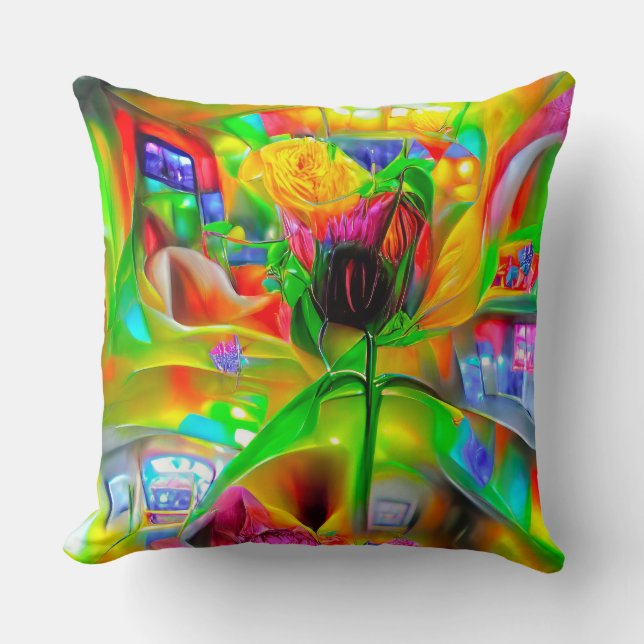 Abstract Psychedelic Flowers  Cushion (Front)
