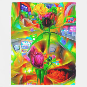 Abstract Psychedelic Flowers  Fleece Blanket