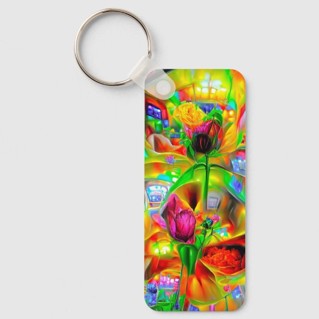 Abstract Psychedelic Flowers  Key Ring (Front)