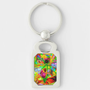 Abstract Psychedelic Flowers Key Ring