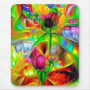 Abstract Psychedelic Flowers Mouse Pad