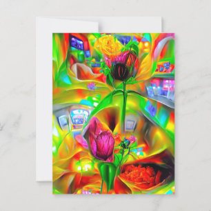 Abstract Psychedelic Flowers Postcard