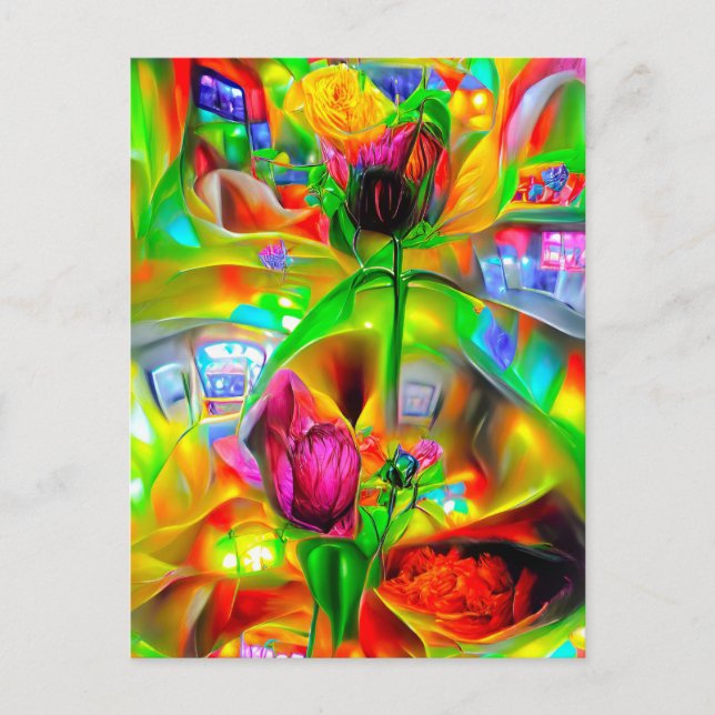 Abstract Psychedelic Flowers  Postcard (Front)