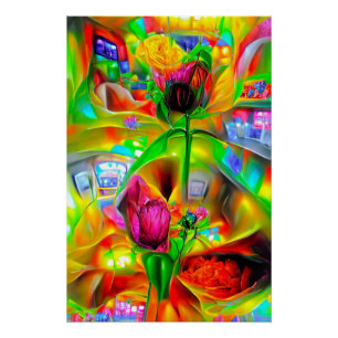 Abstract Psychedelic Flowers Poster