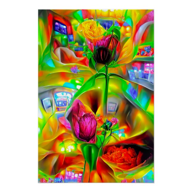 Abstract Psychedelic Flowers  Poster (Front)