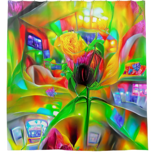 Abstract Psychedelic Flowers  Shower Curtain (Front)