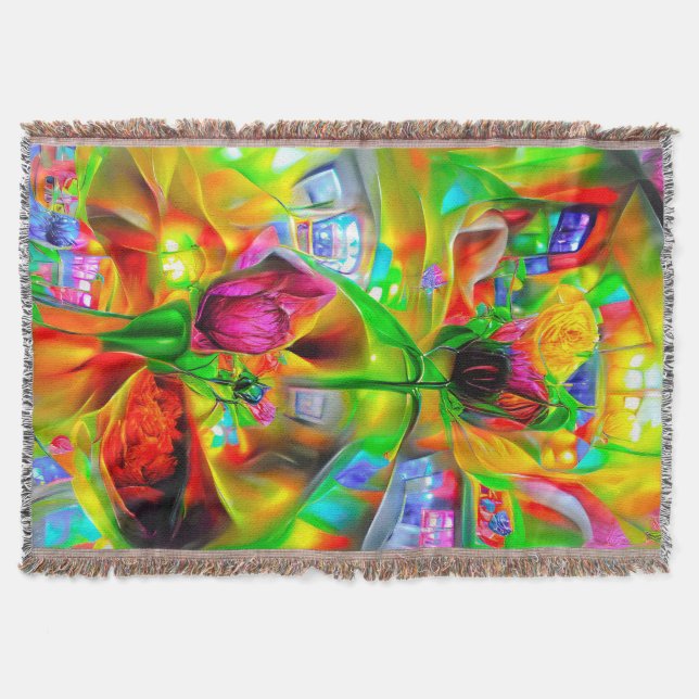 Abstract Psychedelic Flowers  Throw Blanket (Front)