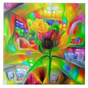Abstract Psychedelic Flowers Tile