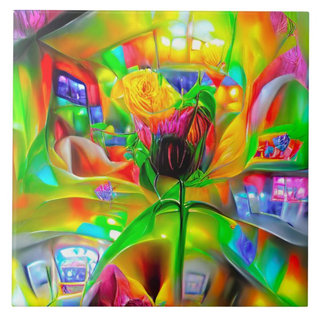 Abstract Psychedelic Flowers  Tile (Front)