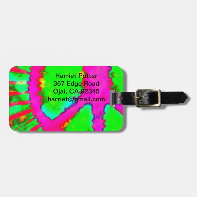 Abstract Psychedelic Tie-Dye Peace Sign Luggage Tag (Front Horizontal)