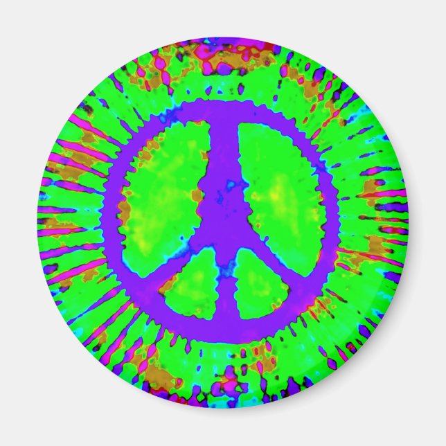 Abstract Psychedelic Tie-Dye Peace Sign Magnet (Front)