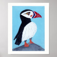 Abstract Puffin Folk Art Poster