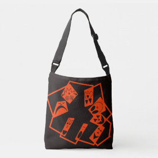Abstract, pumpkin faces on black, Halloween Crossbody Bag