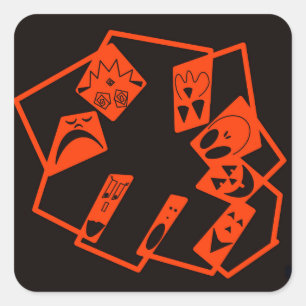 Abstract, pumpkin faces on black, Halloween Square Sticker