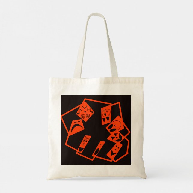Abstract, pumpkin faces on black, Halloween Tote Bag (Back)