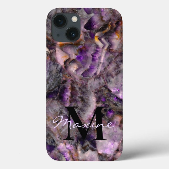 Abstract purple amethyst quartz marble monogram Case-Mate iPhone case (Back)