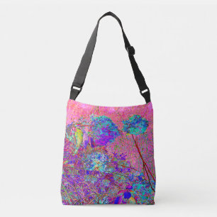 Abstract Purple and Blue Hydrangea with Magenta Crossbody Bag