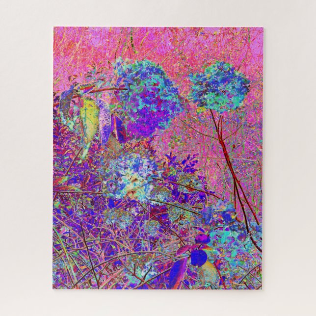 Abstract Purple and Blue Hydrangea with Magenta Jigsaw Puzzle (Vertical)