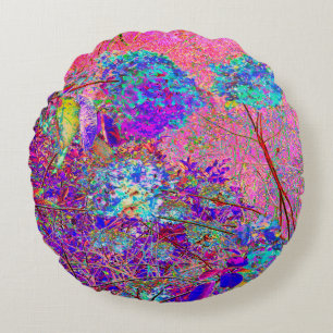 Abstract Purple and Blue Hydrangea with Magenta Round Cushion