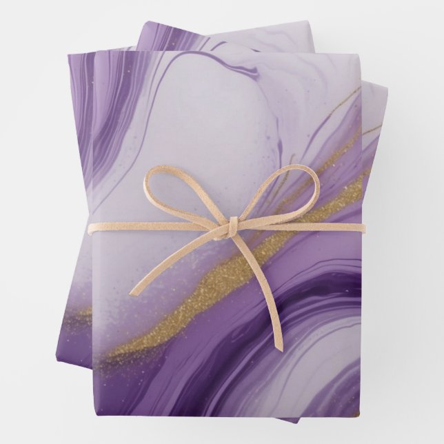 Abstract Purple and Faux Gold Glitter Marble  Wrapping Paper Sheet (In situ)
