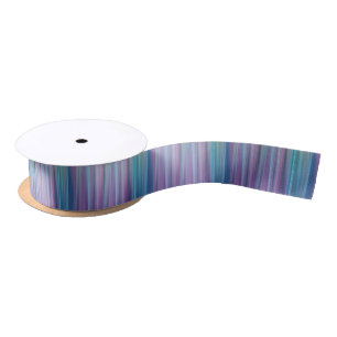 Abstract Purple and Teal Gradient Stripes Pattern Satin Ribbon