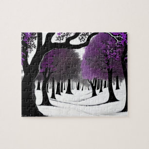 Abstract Purple and White Colorful Tree Design Jigsaw Puzzle